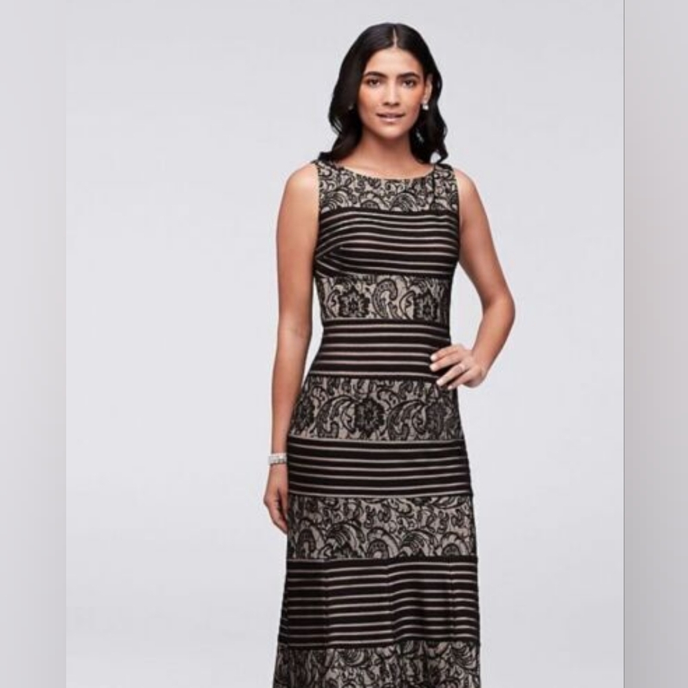 Sangria Evening Gown Dress Sleeveless Black Beige Lace Size 10 NEW